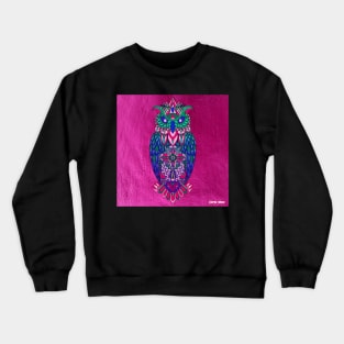 owl in pink kitsch magical zentangle art in totonac patterns of love and flowers Crewneck Sweatshirt